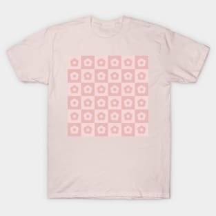 Blush Pink Vintage Flower Checkers T-Shirt